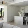 Modern White Waterproof Kitchen Island Cabinet Set with Laminate and Marble Countertops Faucet Included