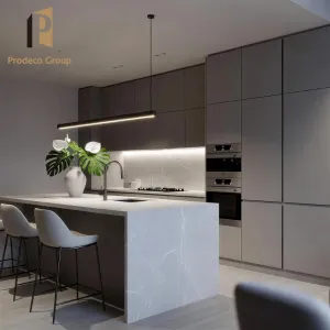 Modern Wood Custom Kitchen Cabinet Set with Islands Laminate Marble Countertops-Eco-friendly Storage Solution