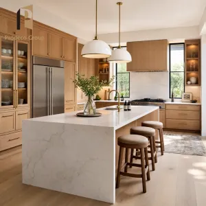 Modern Wood Veneer Kitchen Cabinet Natural Light Color Apartment Residential Builder Project Kitchen Cabinets