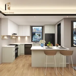Modular Eco-friendly Marble Laminate Melamine Wood Flat Pack American Modern Kitchen Cabinets with Drawer Basket