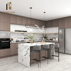 Modular Full Kitchen Cabinet Set Modern Luxury Apartment Sink Faucet Hinge Drawer Basket Particleboard Wooden