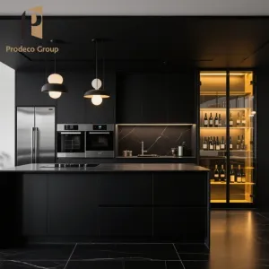 Multifunctional Custom Modular Modern Eco-Friendly Kitchen Cabinets Hinge Drawer Basket Black Plywood American High End Wall