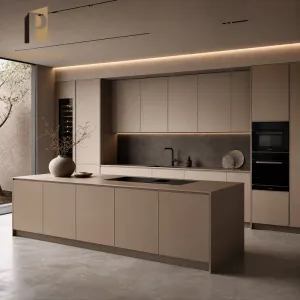 Multilayer Modern Island Kitchen Cabinet Storage Unit with Lacquer Finish and Marble Countertop for Apartment