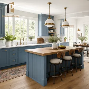 Navy Blue Shaker Kitchen Cabinet Finish Modern Design Apartment Building Developer Kitchen Cabinets