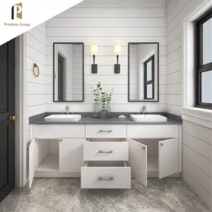 New Design Modern Hotel Solid Wood Eco-Friendly Water Resistant Bathroom Vanity Cabinet with PVC Finish