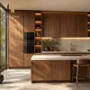 Oak Solid Wood Kitchen Island Cabinets with Marble Countertop Natural Color Custom Design for Whole House Villa Builder Project
