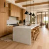 Oak Veneer Kitchen Cabinet Natural Wood Grain Finish Luxury Villa Developer Project Kitchen Cabinets