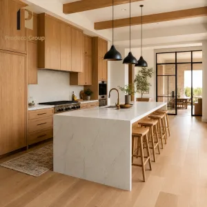 Oak Veneer Kitchen Cabinet Natural Wood Grain Finish Luxury Villa Developer Project Kitchen Cabinets