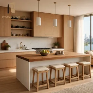 PVC Frame MDF Kitchen Cabinet Water Resistant Beige Color Modern Townhouse Project Kitchen Cabinets
