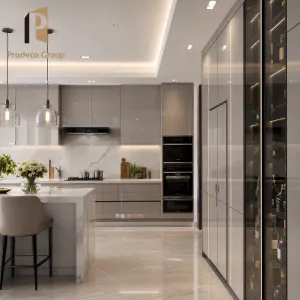PVC Kitchen Cabinet High Gloss Finish Waterproof Material Townhouse Developer Construction Project Kitchen Cabinets