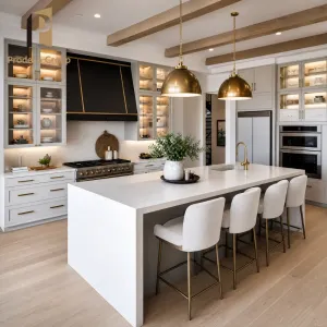 PVC Kitchen Cabinet Water Resistant Material White Finish Apartment Building Project Kitchen Cabinets