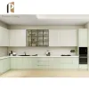 Plywood Modular Kitchen Cabinets White Wood Modern Eco-Friendly Kitchen Cabinet Set with Marble Resin Countertops for Apartment