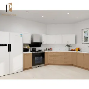 Prefab Corner Shaker Modern American Kitchen Cabinet Laminate Marble Resin RTA Custom Full Kitchen Cabinets with Faucet
