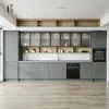 Prefab Modular Kitchen Customized Handleless Modern Kitchen Cabinets with Marble Laminate Resin Countertops Faucet Included