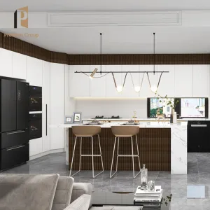Prodeco High Gloss Lacquer Modular Particleboard Kitchen Cabinets with Hinge Drawer Slides and Faucets for Apartment Use