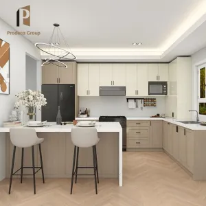 Prodeco Modern Shaker Modular Kitchen Cabinets Acrylic Finish Complete Melamine Storage Design for Apartment Sink
