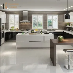 Scandinavian Style Modern Modular Kitchen Cabinets MDF Carcase PVC Acrylic Door Finish Lacquer Surface Treatment Sink Design