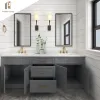 Scandinavian Style Solid Wood Modern Double Sinks Ceramic Basin Bathroom Vanity Furniture for Apartment Villa