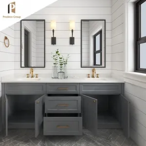Scandinavian Style Solid Wood Modern Double Sinks Ceramic Basin Bathroom Vanity Furniture for Apartment Villa