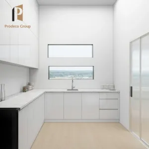 Simple Pantry White Modern Modular Kitchen Cabinets with Particleboard Construction Marble Countertop Drawer Basket