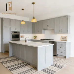 Small Apartment Shaker Style Plywood Kitchen Cabinet Set Space Efficient Classic Design Simple Clean Lines Kitchen Cabinets