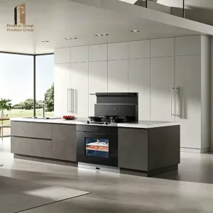 Smart Modular Kitchen Cabinet Modern Design Pull Organizer Storage Base Cabinet High Gloss White Black Acrylic Faucet Hinge Sink