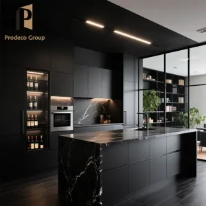 Villa High Tech Luxury Eco-friendly Waterproof Plywood Modular Custom Black Modern Kitchen Cabinets for Apartment