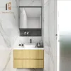 Wall Mounted Mirrored Stainless Steel MDF Bathroom Vanity Cabinet Modern Design Melamine Board Plywood Construction Quartz Stone