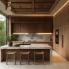 Walnut Solid Wood Kitchen Cabinet Natural Dark Color Modern Luxury Villa Builder Project Kitchen Cabinets