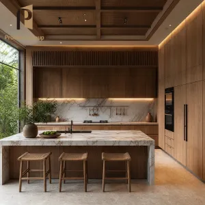 Walnut Solid Wood Kitchen Cabinet Natural Dark Color Modern Luxury Villa Builder Project Kitchen Cabinets