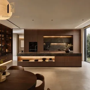 Walnut Wood Kitchen Cabinet Natural Grain Modern Style Whole House Custom Builder Project Kitchen Cabinets