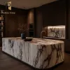 Walnut Wood Kitchen Island Cabinet Sink Lacquer Finish Natural Grain Dark Finish Modern Luxury Design for Villa Builder Projects