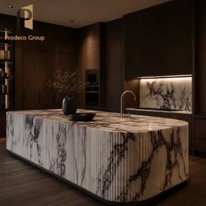 Walnut Wood Kitchen Island Cabinet Sink Lacquer Finish Natural Grain Dark Finish Modern Luxury Design for Villa Builder Projects