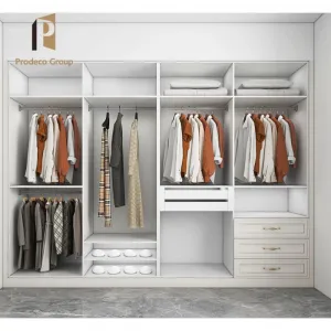 White Gloss MDF Modern Shaker Built-In Bedroom Wardrobe with Storage