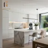 White Waterproof Modern Kitchen Island Cabinet Set with Marble Resin Countertop Full Home Kitchen Storage