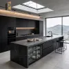 Whole House Smart System Wood Veneer Modular Kitchen Cabinet Set Automated Storage Voice Control Sink Luxury Cabinets Apartment
