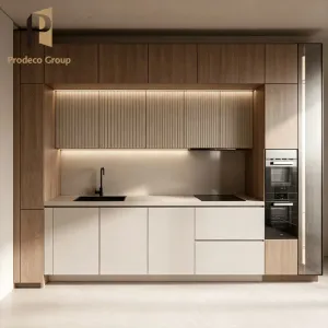 Wood Veneer Kitchen Cabinet Modern Light Oak Color High End Builder Project Kitchen Cabinets