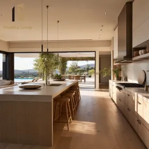 Wood Veneer Kitchen Cabinet Modern Natural Walnut Finish Whole House Villa Project Kitchen Cabinets