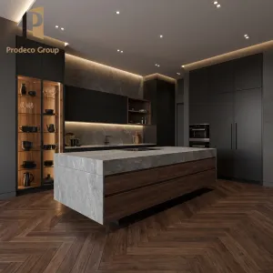 Wood Veneer Kitchen Cabinet Modern Oak Natural Finish High End Apartment Project Kitchen Cabinets