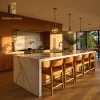 Wood Veneer Modern Kitchen Cabinet Light Natural Color High End Villa Custom Project Kitchen Cabinets
