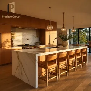 Wood Veneer Modern Kitchen Cabinet Light Natural Color High End Villa Custom Project Kitchen Cabinets