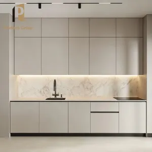 Wood Veneer Modern Kitchen Cabinet White Oak Finish Apartment Builder Project Kitchen Cabinets
