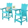 Bar Chair Set 2 Piece with Cup Holder Removable Table Ergonomic HIPS Wood Waterproof 304 Stainless Steel Teal Patio Garden