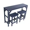 Bar Height Dining Table Set Navy Blue HIPS Wood Grain 2 Stools Rust Free Kitchen Counter for Home Dining Room Bar