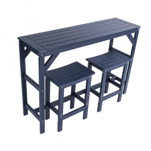 Bar Height Dining Table Set Navy Blue HIPS Wood Grain 2 Stools Rust Free Kitchen Counter for Home Dining Room Bar