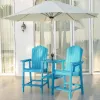 Bar Height Double Outdoor Chair Set with 2 Tier Table Umbrella Hole Detachable Trays HIPS Wood Cyan Patio Garden
