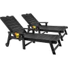 Black Chaise Lounge Chair Adjustable Backrest Cup Holder 350lbs HIPS Plastic Wood Oversized 81 Inch for Poolside
