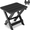 Black Folding Side Table X Frame Legs HIPS Plastic Wood Waterproof Compact Portable for Garden Patio Poolside Relax