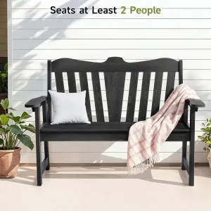 Black Garden Bench Oversized HIPS Plastic Wood 800lbs Load Capacity Rust Proof Stainless Hardware for Park Patio