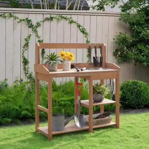 Courtyard Garden Potted Table Polyethylene Wood Outdoor Storage Cabinet Removable Sink Desktop Open Three Layer Storage Rack